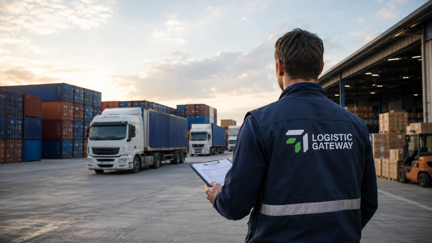 Logistic Gateway field operator overseeing vehicles at a logistics facility